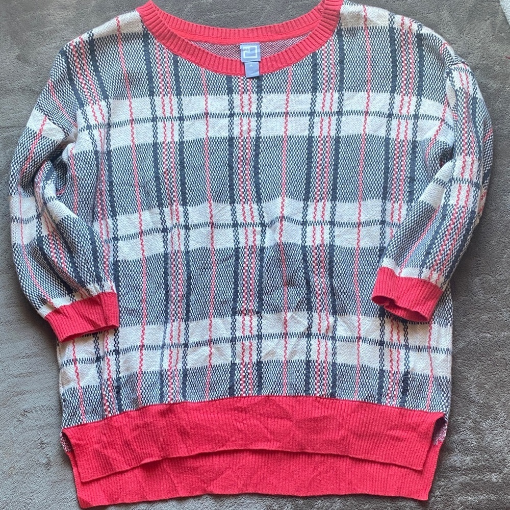 JCP Stylish Plaid Women's Sweater - Red and Gray